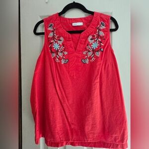 croft & barrow Coral Red Sleeveless Embroidered Tank